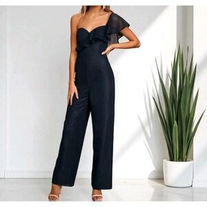 Lulu's Black One-Shoulder Jumpsuit